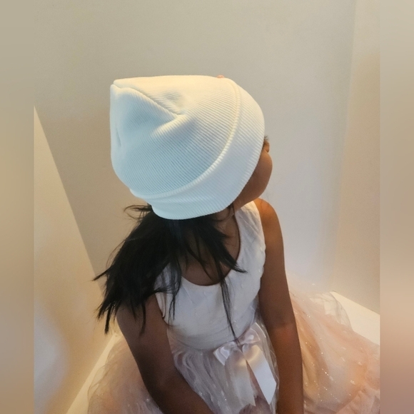 Hand Crafted Upcycled white beanie  hand Crochet pink gray flowers winter hat 8" - Picture 6 of 17